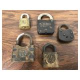 Set of five old pad locks