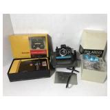 Polaroid camera, flash and Kodak stereo viewer