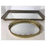 Pair of vintage mirrored vanity trays