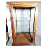 Vintage wood display case w/ wavy glass - no front