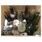 Box of old glass bottles