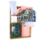 Box lot with glasses and scarfs