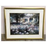 Framed floral landscape art