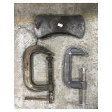 Axe head and two C clamps