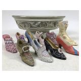 Miniature shoe figurines and dish
