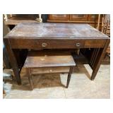 Wooden Desk With Bench Chair