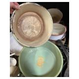 Green Yellow Enamel Bowl And Cake Platter Lid