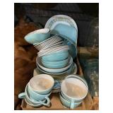 Plastic Blue White Texas Ware Dish Set