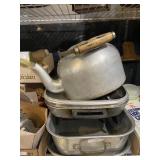 Silver Serving Dishes Skillet And Teapot