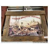 Orange Sporting Powder Tin Sign With Wooden Barn