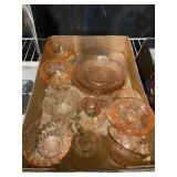 Pink Depression Glass Cups Plates Saucers