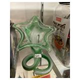 Green White Swirl Glass Plant Holder