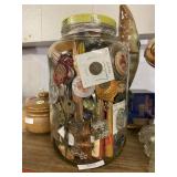 Jar Of Random Antiques Including Coins Marbles