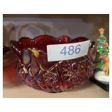 Ruby Red Carnival Glass Iridescent Bowl