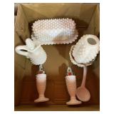 White Milk Glass Hobnail Dish Set Salt And Pepper