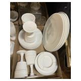 White Milk Glass Hobnail Dish Set Plates Goblets