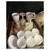 White Milk Glass Hobnail Cup Sets Candleholders