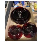 Ruby Red Dish Set Plates Tea Cups Glass