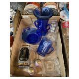 Blue Glass Serving Dishes Vase And Clear Glass