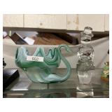 Blue White Slag Glass Swan And Heavy Snowman
