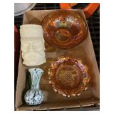 Orange Carnival Glass Serving Dishes And Green