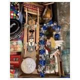 Christmas Decor Wooden Sleigh Metals Bells Blue