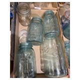 Bowl Glass Canning Jars Some Green Blue