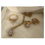 Stamped Jewelry Set Possibly Gold Pink Jewel