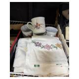 Embroidered Tea Towels With Mugs