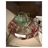 Glass Divided Dish Pink Clear And Green Glass