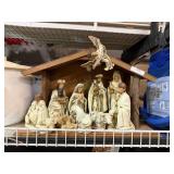 Nativity Set With Wooden Stable