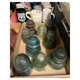 Green And Clear Glass Insulators Vintage