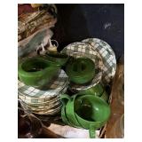 Green Checkered Ceramic Picnic Plate And Cup Set