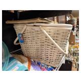 Wicker Picnic Basket And Sewing Magazines