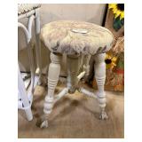 Antique Footstool With Metal Glass Ball Eagle