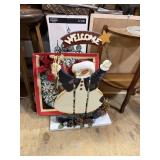 Snowman Welcome Wooden Sign And Christmas Wreath