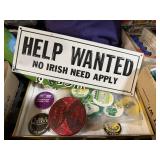 Help Wanted No Irish Need Apply Sign And Pins
