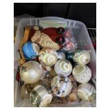 Christmas Ornaments In Plastic Tote