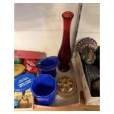 Red Glass Bud Vase Frog Cigarette Holder Cup