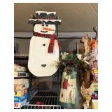 Snowman Sled And Painted Centerpiece Display In