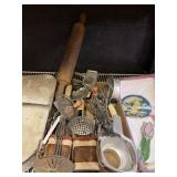 Vintage Kitchen Utensils Metal Wooden Rolling Pin
