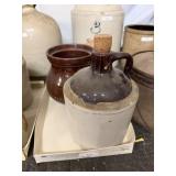 2 Tone Stoneware Jug And Cracked Bean Pot