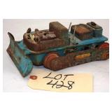Nomura Tin Litho Bulldozer Toy with Rusted Finish