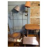 3 small side tables and 2 floor lamps