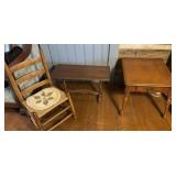 Small side table, bench, and chair