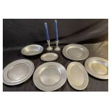 Assortment of pewter plates