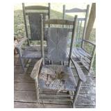 3 rocking chairs and 2 wooden benches
