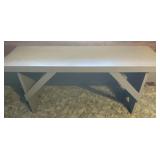 Makeup table, mirror, and bench