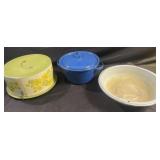 Wash pan, enamel pot, and cake plate