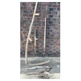 Pitchforks, scythe, Hanes, and block